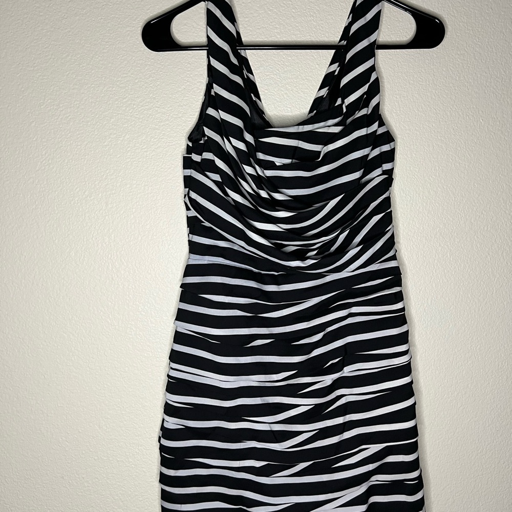 Express Black and White Ruched Bodycon Mini Dress